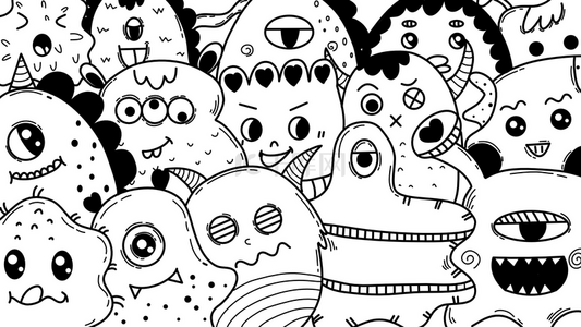 有趣可爱黑色涂鸦小怪兽背景