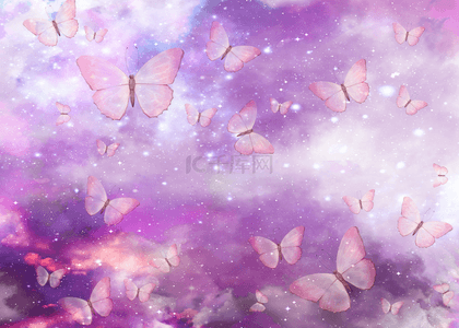 蝴蝶梦幻紫色光影云朵背景