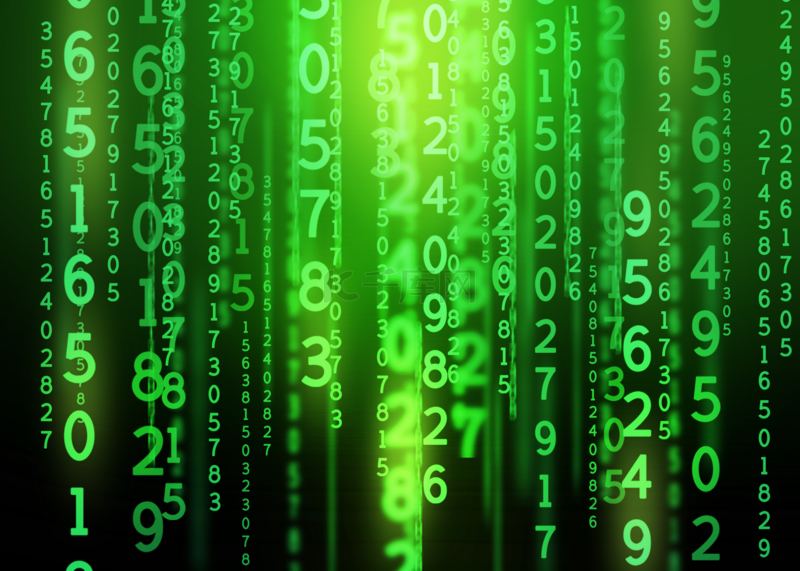 数字排列矩阵光效模糊重叠绿色背景