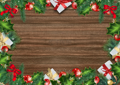 圣诞节木板简约边框背景