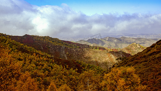 彩林山峦秋色下午彩林山峦秋季素材摄影图配图