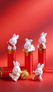 兔年大吉对联摄影照片_2023新春兔年春节红色摄影图配图