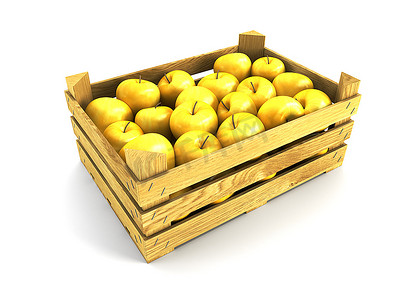 装满苹果的木箱孤立的3D渲染