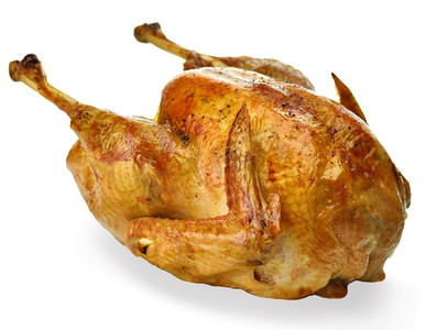 土耳其烤肉摄影照片_白底烤火鸡