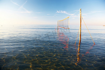 横摄影照片_低水位沙滩排球网，横框