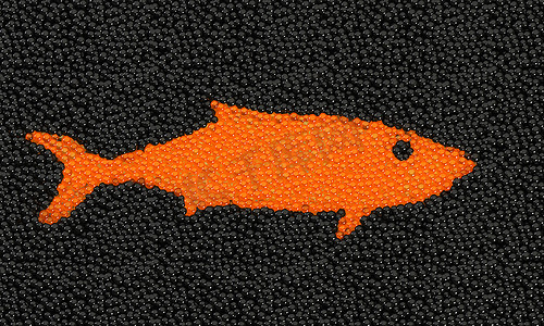 黑色剪影食物摄影照片_鱼子酱制作的鱼的剪影，3D渲染