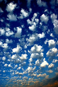 清晨：蓝天飘着蓬松的云彩