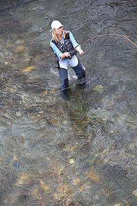 捕鱼女摄影照片_上视图的妇女捕鱼河
