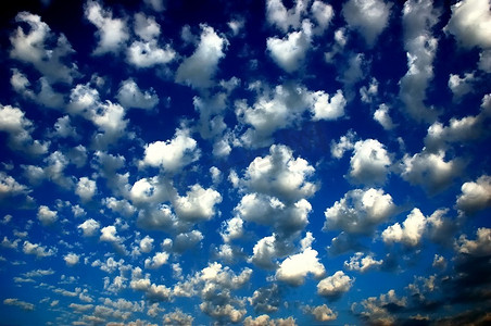云层上摄影照片_清晨：蓝天飘着蓬松的云彩