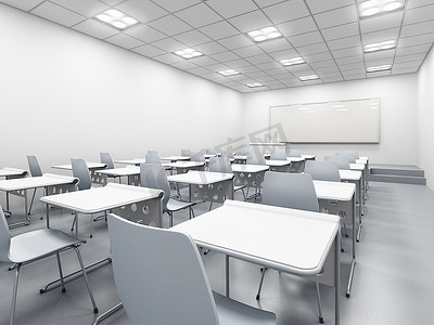 现代白色教室。3D渲染