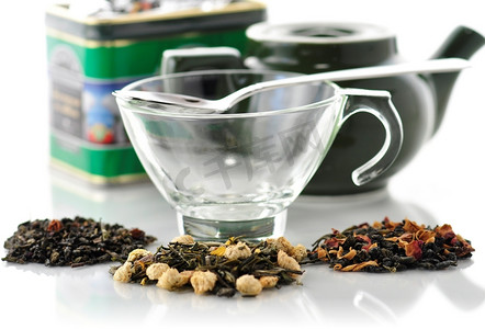 有茶杯和茶壶的散茶品种