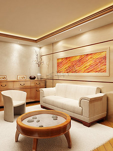 游艇风格的休息室的3D渲染