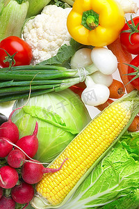 各种蔬菜的照片。健康食品
