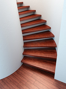 楼梯美陈摄影照片_螺旋木质楼梯，3D渲染