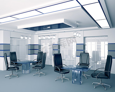 玻璃广告摄影照片_配有玻璃桌子的现代会议室内部3D