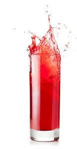 动态背景摄影照片_红色液体在白色背景下切割的玻璃中飞溅