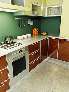 现代厨房室内3D渲染