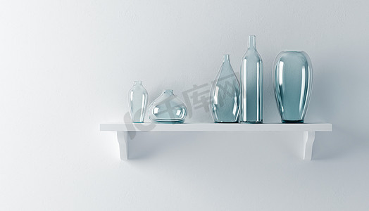 货架上的陶瓷花瓶3D渲染