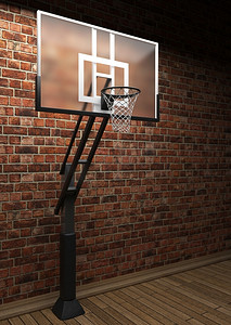 用3D图形制作的旧砖墙和篮球