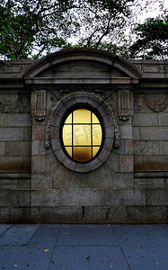 nyc摄影照片_公园墙的装饰建筑细节在纽约市。