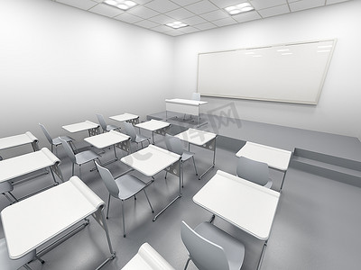 现代白色教室。3D渲染
