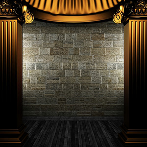 背景墙柱子摄影照片_3D制作的青铜柱子和墙