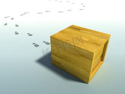 棕色3d摄影照片_基于人类足迹的木板箱3D渲染
