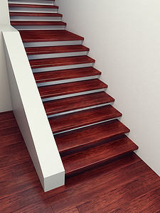 楼梯美陈摄影照片_木质楼梯，高分辨率3D渲染