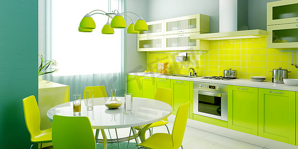 折衷主义摄影照片_现代厨房室内3D渲染