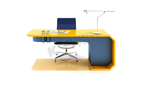 现代桌子3D渲染，孤立或白色