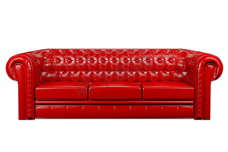 红色真皮沙发与白色3D隔绝