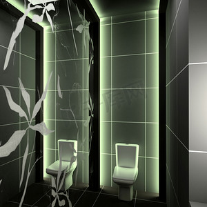 现代的装修3D渲染。卫生间独家设计。