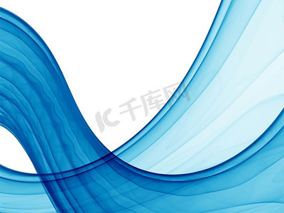 白色背景上的蓝色抽象波浪，总部渲染