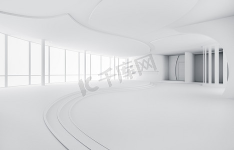 3d渲染室内摄影照片_抽象空旷的现代公寓室内3D渲染