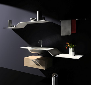 深色风格的现代浴室家具(3D图像)