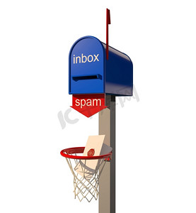 信封书信摄影照片_带有一篮子垃圾邮件的邮箱-3D概念