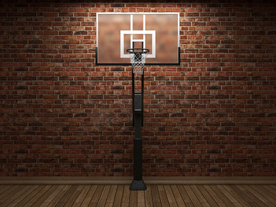用3D图形制作的旧砖墙和篮球