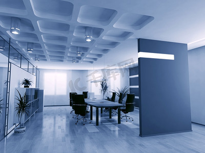 空的董事会会议室会议区的概念图像（3D）