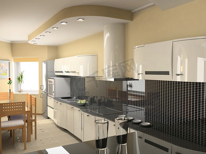 现代厨房室内设计(3D渲染)