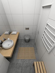 现代设计的卫生间内饰。3D渲染