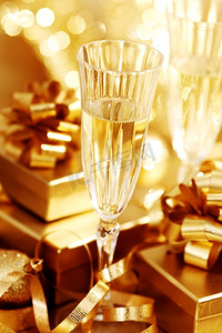 金色圣诞背景香槟礼品球