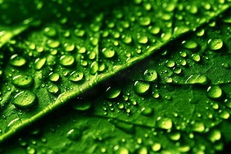 叶片摄影照片_绿色植物叶片宏观上的水滴