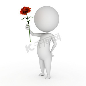 cg摄影照片_一个拿着花的小家伙的3D渲染插图
