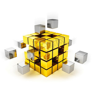 团队合作理念--金属方块组装成金色方块