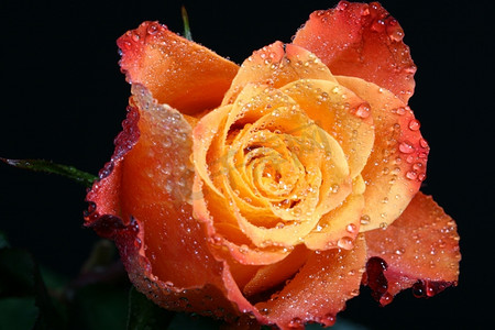 橙色浪漫摄影照片_美丽的橙色玫瑰宏观特写镜头黑色