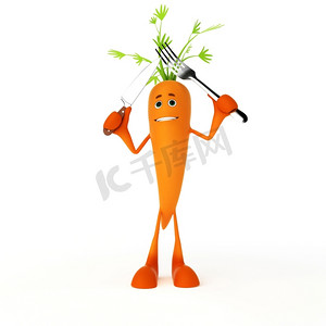 3d呈现的例证的一个食物字符-胡萝卜