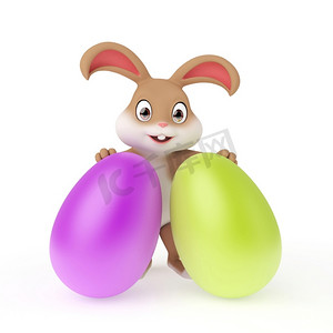 一个可爱的复活节兔子的3d渲染的例证