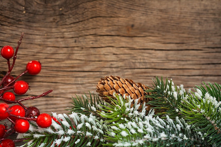 木头上圣诞树树枝的边框