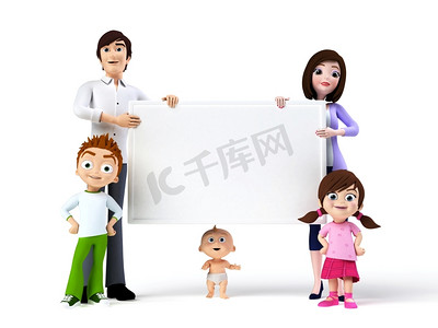 3D渲染的卡通图解一个幸福的家庭