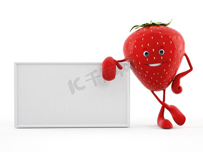 草莓角色的3D渲染插图